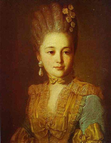 Fyodor Rokotov Portrait of an Unknown Woman in a Blue Dress with Yellow Trimmings oil painting picture